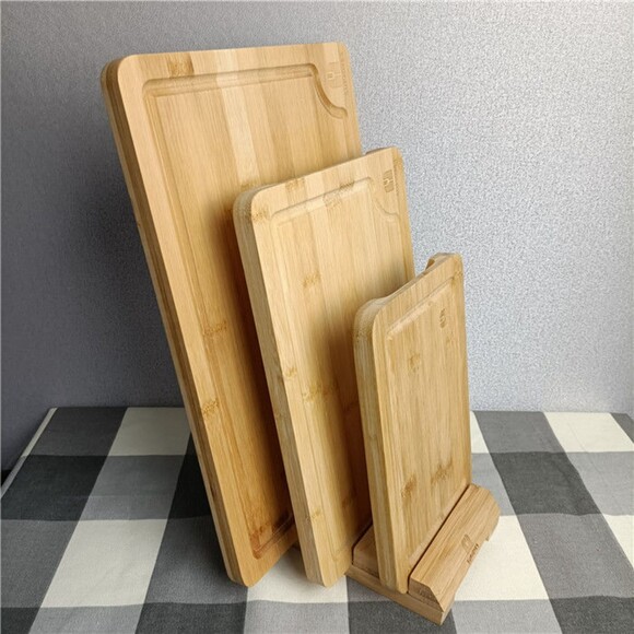 Set of 3 Bamboo Chopping Board Set with Draining Sink and Stand - Picture 5 of 6